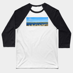 People fishing with a line on an old stone pier on a clear day Baseball T-Shirt